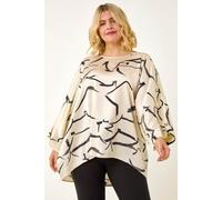 Roman Women's Curve Mono Print Longline Top in Ivory | Size: 20 Roman Ivory 20