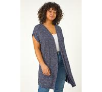 Roman Curve Mono Print Stretch Cardigan for Women UK - Ladies Everyday Autumn Winter Comfy Soft Evening Vacation Work Party Night Out - Navy Plus - Size 18
