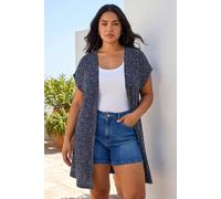Roman Curve Mono Print Stretch Cardigan for Women UK - Ladies Everyday Autumn Winter Comfy Soft Evening Vacation Work Party Night Out - Navy Plus - Size 18