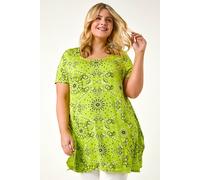 Roman Women's Curve Paisley Back Bar Stretch Tunic Top in Lime | Size: 18 Roman Lime 18