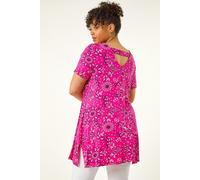 Roman Women's Curve Paisley Back Bar Stretch Tunic Top in Pink | Size: 18 Roman Pink 18