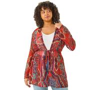 Roman Curve Paisley Tie Front Kimono for Women UK - Ladies Everyday Holiday Spring Summer Comfy Soft Evening Vacation Work Party - Red Plus - Size 26