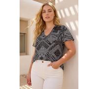 Roman Women's Curve Patchwork Print Lace Top in Black | Size: 16 Roman Black 16