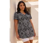 Roman Curve Patchwork Print Lace Top for Women UK - Ladies Everyday Holiday Spring Summer Round Neckline Comfy Soft Evening Vacation Work Party - Black Plus - Size 22