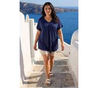 Roman Curve Plain Pleat Front Stretch Top for Women UK - Ladies Everyday Holiday Spring Summer V-Neckline Comfy Soft Evening Vacation Work Party - Navy - Size 22