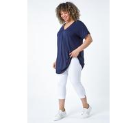 Roman Curve Plain Pleat Front Stretch Top for Women UK - Ladies Everyday Holiday Spring Summer V-Neckline Comfy Soft Evening Vacation Work Party - Navy - Size 22