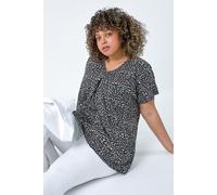 Roman Curve Plain Pleat Front Stretch Top for Women UK - Ladies Everyday Holiday Spring Summer V-Neckline Comfy Soft Evening Vacation Work Party - Black White Plus - Size 18