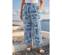 Roman Women's Curve Postcard Print Wide Leg Trouser in Blue | Size: 16 Roman Blue 16