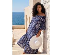 Roman Women's Curve Printed Bardot Maxi Dress in Navy | Size: 16 Roman Navy 16