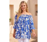 Roman Women's Curve Printed Bardot Top in Blue | Size: 22-24 Roman Blue 22-24