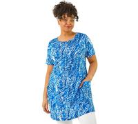 Roman Women's Curve Printed Pocket Tunic Top in Blue | Size: 20 Roman Blue 20