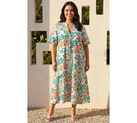 Roman Curve Printed V-Neck Midi Dress for Women UK - Ladies Everyday Holiday Spring Summer V-Neckline Comfy Soft Evening Vacation Work Party - Blue Plus - Size 20