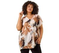 Roman Women's Curve Printed V-Neck Woven Top in Brown | Size: 18 Roman Brown 18