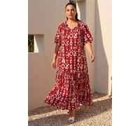 Roman Women's Curve Printed Woven Maxi Dress in Red | Size: 18 Roman Red 18