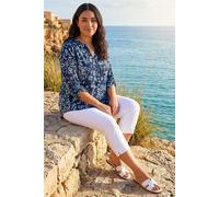 Roman Women's Curve Puff Print Stretch Shirt in Navy | Size: 20