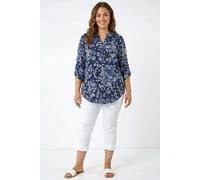 Roman Women's Curve Puff Print Stretch Shirt in Navy | Size: 20 Roman Navy 20