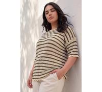 Roman Women's Curve Scallop Hem Stripe Knit in Natural | Size: 30/32