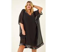 Roman Women's Curve Sequin Chiffon Overlay Dress in Black | Size: 20 Roman Black 20