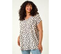 Roman Curve Animal Print Woven Top for Women UK - Ladies Everyday Holiday Spring Summer V-Neckline Comfy Soft Evening Vacation Work Party - Black Plus - Size 18