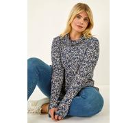 Curve Spot Print Cowl Neck Top Roman Blue 20