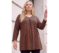 Roman Curve V-Neck Pleat Tunic Top For Women UK - Ladies Everyday Holiday Spring Summer Notch Neckline Comfy Soft Evening Vacation Work Party - Brown Plus - Size 20