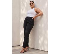 Roman Originals Straight Leg Stretch Trousers for Women UK Ladies Work Office Smart Suit Pants Slacks Cigarette Tailored High Elasticated Waist Ankle Grazer Slim - Regular Black (28 inch) - Size 2628
