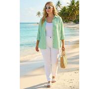 Roman Curve Shirt for Women Ladies Cotton Blouse Button Through Tunic Printed Top Work Long Sleeve Smart Casual Going Out Work Office V Neck Everyday Evening Event - Green Stripe Plus - Size 22