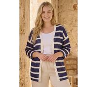 Roman Women's Curve Stripe Crochet Knit Cardigan Sweater in Navy | Size: 22/24