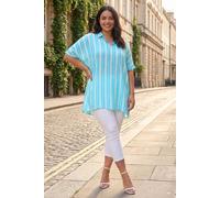 Roman Women's Curve Stripe Popover Woven Top in Blue | Size: 16 Roman Blue 16