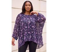 Roman Women's Curve Swirl Print Metallic Top in Purple | Size: 16 Roman Purple 16