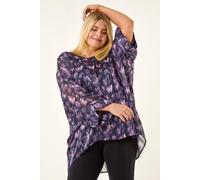Roman Women's Curve Swirl Print Metallic Top in Purple | Size: 20