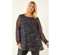 Roman Women's Curve Swirl Print Stretch Top in Black | Size: 22-24 Roman Black 22-24