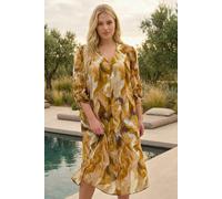 Curve Swirl Print V-Neck Midi Dress Roman Brown 20