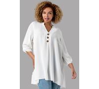 Roman Curve Button Detail Tunic Top for Women UK - Ladies Spring Everyday Summer Holiday Notch Neckline Comfy 3/4 Sleeve Soft Relaxed Fit Shirt Vacation Blouses - Plus Ivory - Size 20