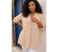 Roman Women's Curve Textured Buttoned Tunic Top in Stone | Size: 22-24 Roman Stone 22-24