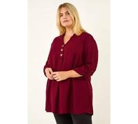 Roman Women's Curve Textured Buttoned Tunic Top in Wine | Size: 18 Roman Wine 18