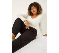 Roman Women's Curve Textured Elastic Waist Wide Leg Trouser in Black | Size: 20