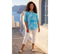 Roman Curve Stretch Jersey Floral Top for Women UK - Ladies Everyday Autumn Winter V-Neckline Comfy Soft Evening Vacation Work Party Night Out - Turquoise Plus - Size 20