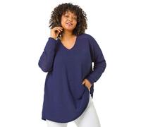 Roman Women's Curve Textured Knit V-Neck Tunic in Navy | Size: 18 Roman Navy 18