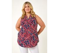 Roman Women's Curve Textured Leaf Print Vest Top in Red | Size: 22-24 Roman Red 22-24
