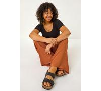 Roman Curve Textured Stretch Trouser for Women UK - Ladies Everyday Holiday Spring Summer Comfy Soft Evening Vacation Work Party - Rust Plus - Size 20