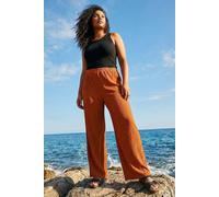 Roman Curve Textured Stretch Trouser for Women UK - Ladies Everyday Holiday Spring Summer Comfy Soft Evening Vacation Work Party - Rust Plus - Size 22 Orange