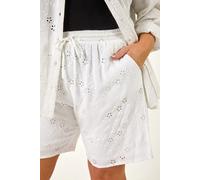 Roman Women's Curve Tie Waist Broderie Short in White | Size: 20 Roman White 20