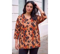 Roman Women's Curve Watercolour V-Neck Stretch Top in Orange | Size: 30/32