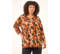 Roman Women's Curve Watercolour V-Neck Stretch Top | Size: 22-24 Roman Multicolor 22-24