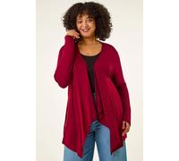 Roman Curve Women Waterfall Front Jersey Cardigan - Ladies Spring Everyday Summer Evening Vacation Work Holiday Long Sleeve Smart Casual - Burgundy Plus - Size 20