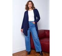 Roman Curve Women Waterfall Front Jersey Cardigan - Ladies Spring Everyday Summer Evening Vacation Work Holiday Long Sleeve Smart Casual - Navy - Size 26