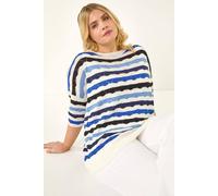 Roman Women's Curve Wave Stripe Jumper in Blue | Size: 20 Roman Blue 20