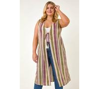 Roman Women's Curve Zig Zag Crochet Longline Waistcoat in Purple | Size: 18 Roman Purple 18