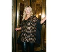 Roman Women's Curve Zig Zag Sequin Overlay Top in Gold | Size: 16 Roman Gold 16